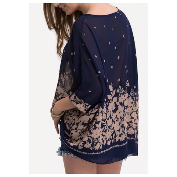 Boho Semi Sheer Poncho Blouse - Picture 3 of 7